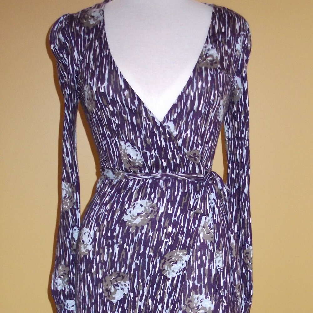 $495 M Missoni wrap dress sz 4 Italy purple grey and white abstract print